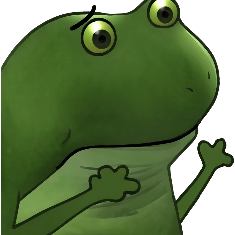 Funny mutant frog with extra limbs making a goofy face emoji