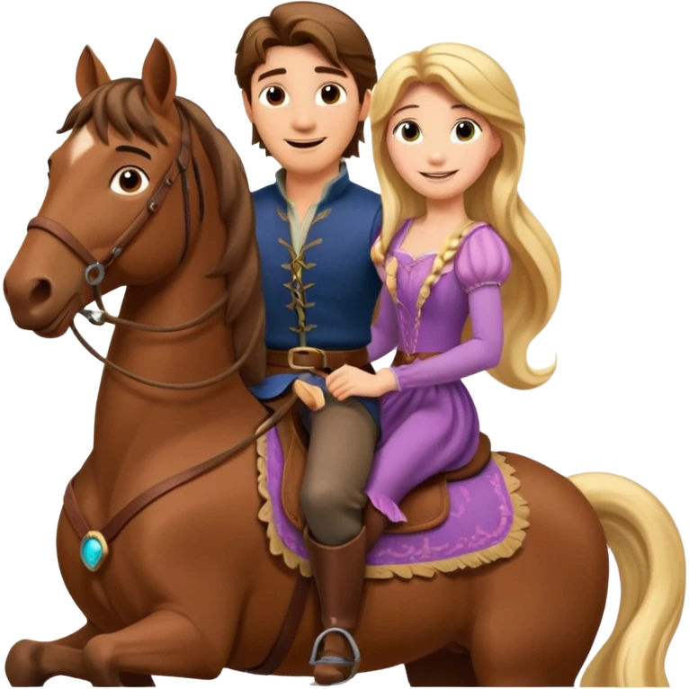 Rapunzel and Flynn Rider, riding on a horse emoji