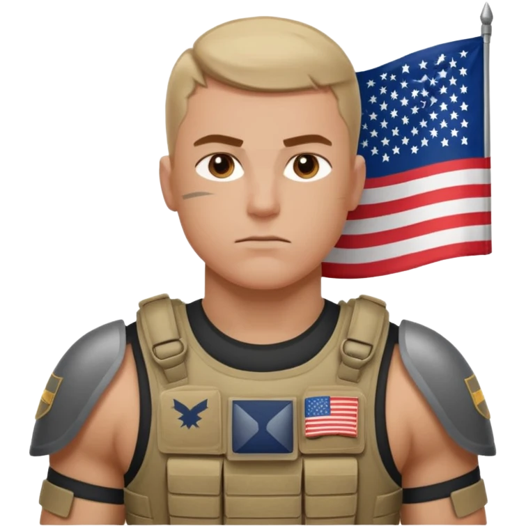 generate realistic manly white american soldier in body armor and full uniform with small usa flag on shoulder emoji