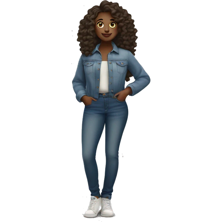 Curvy black girl with wavy hair big hazel eyes denim outfit standing in the yard emoji