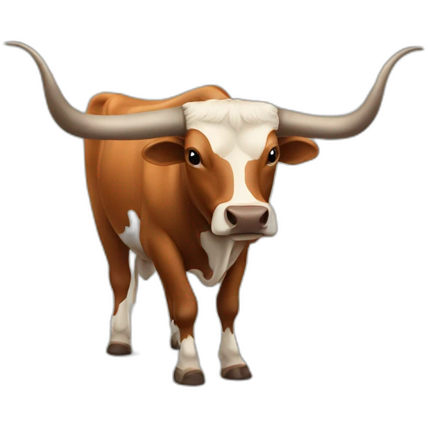 bull, Texas Longhorn with solid brown face, long long long long horns, full body emoji