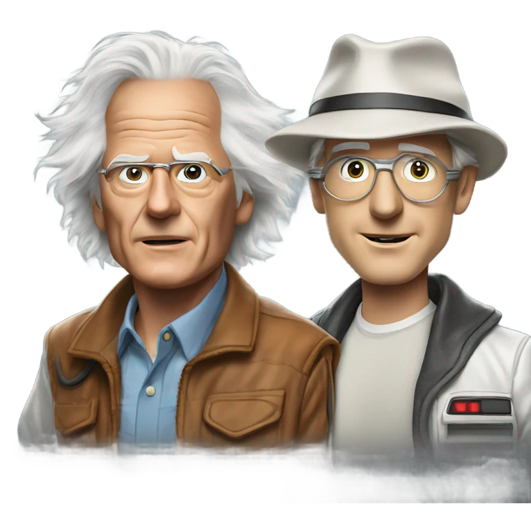 Doc Brown and Marty McFly in the flying DeLorean emoji