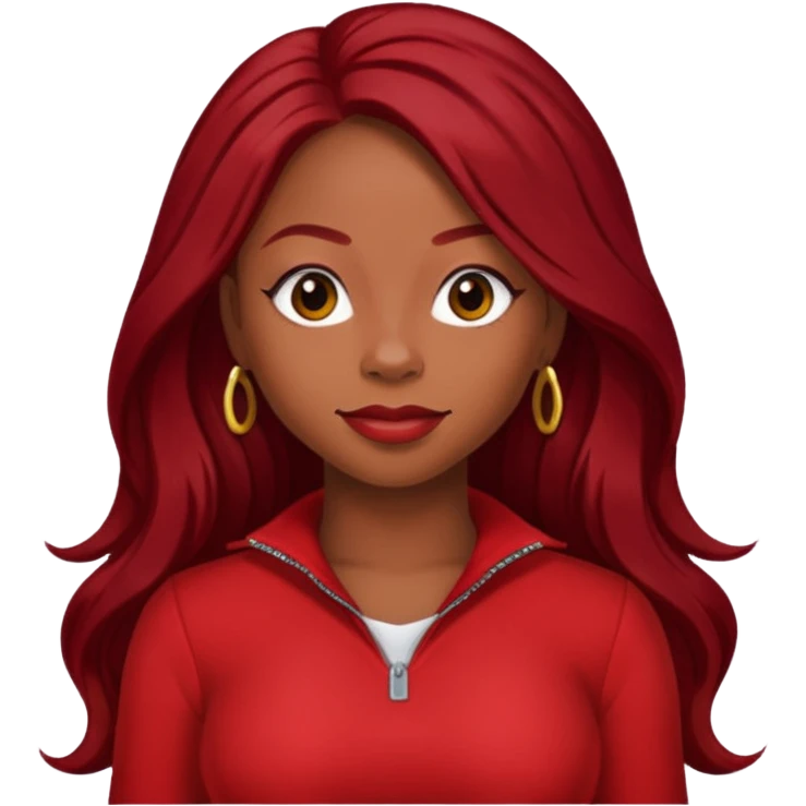 LaTavia Robeson from Destiny's Child with long dark red hair, red outfit emoji