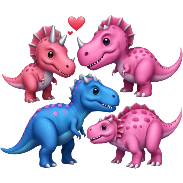 2 Dino one Triceratops cute pink kawei in love with one Blue t-Rex  emoji