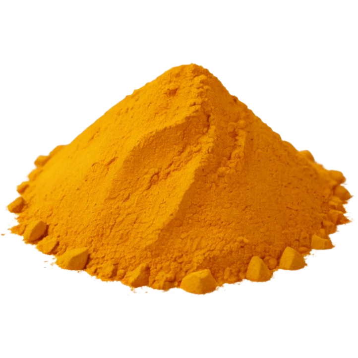 apple style emoji of curry powder, loose irregular scatter of golden yellow to ochre powder, fine grainy, softly mounded, clean 3D look, soft shadows, no extra objects, no faces, transparent background, optimized for small emoji size emoji