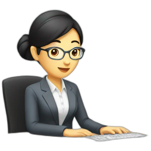 Business glass asian woman using computer emoji