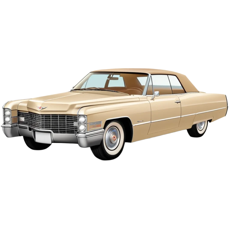 Abstracted beige 1966 Cadillac DeVille, minimal lines and simple shapes, clean 30-degree view, only hint of essential features, Once Upon a Hollywood car, iOS emoji style emoji