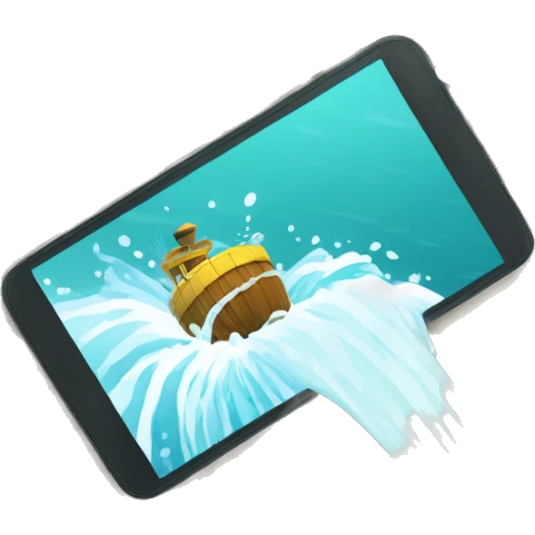 agua descendo de uma cachoeira baixa com um coqueiro no fundo emoji
