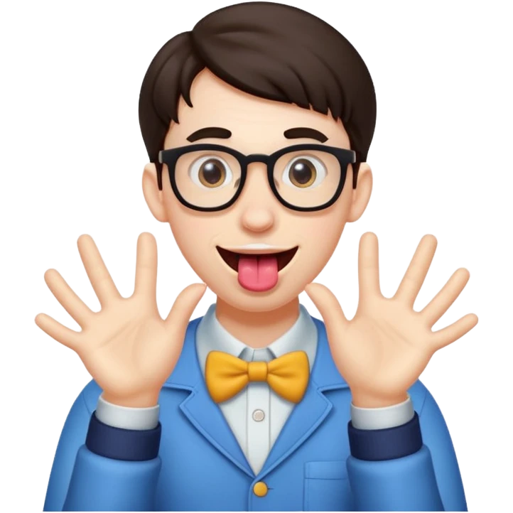 Goofy nerd with tongue out and hands facing outward emoji
