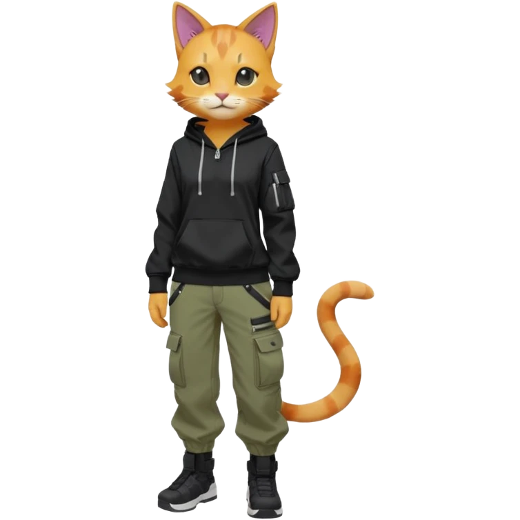 Edgy Anthro cool cute colorful urban beautiful pretty anime dark cat-Pokémon-fursona techwear cargo pants hoodie emoji