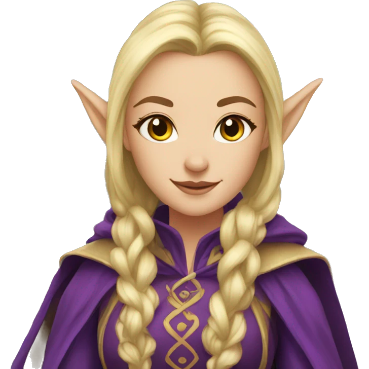 Noble female Elf with Elf ears and blonde hair and purple robes emoji