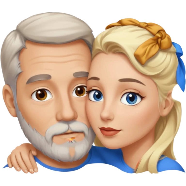 Cuddling Man with hazel eyes and gray beard kissing sexy  blonde blue-eyed  woman emoji