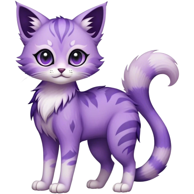 Kawaii dark edgy fantasy pastel ethereal feline-vernid-fursona animal creature with a tufted tail full body emoji