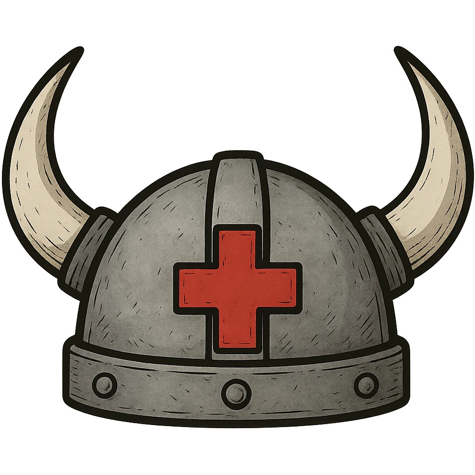 A Viking helmet with a medical cross emblem, symbolizing strength and healing emoji