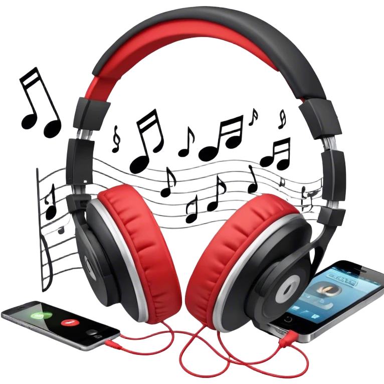 Icon for R&B Music Listening: a pair of high-quality headphones with a music player and speaker beside it, surrounded by musical notes and a subtle background of R&B-related elements like smooth grooves or a microphone and raper's hat. Transparent background. emoji