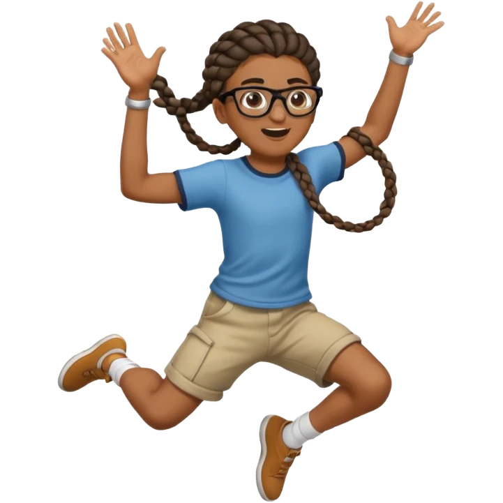 black boy with glasses and braided hair jumping emoji