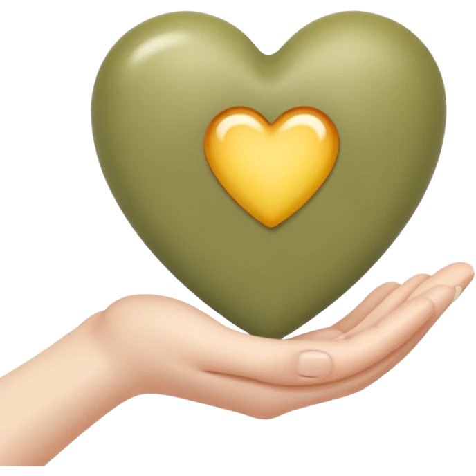Pale olive heart in the hand emoji