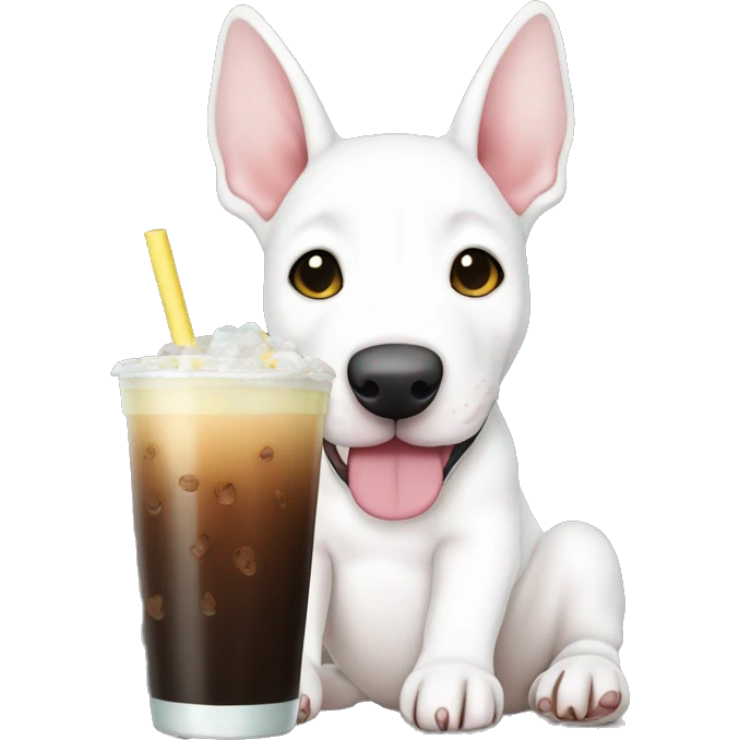 english bull terrier cute puppy drinking boba emoji