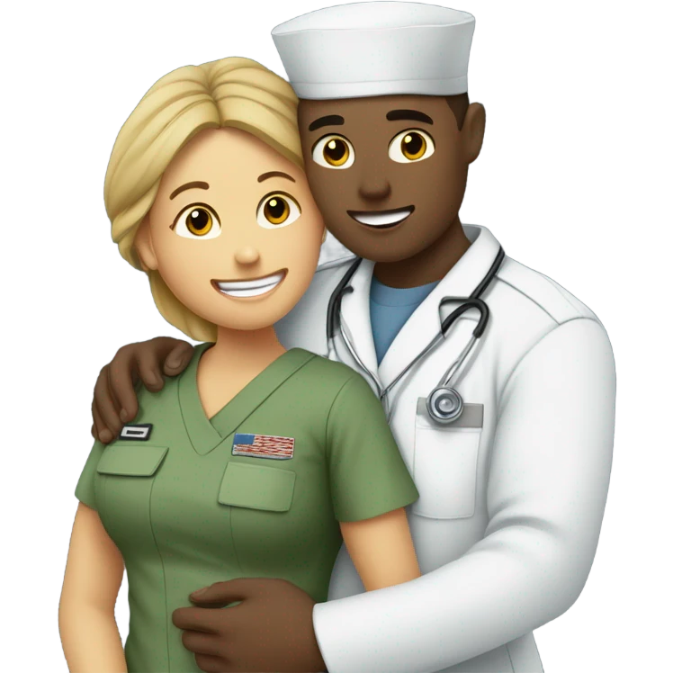 Soldier man hugging nurse woman emoji
