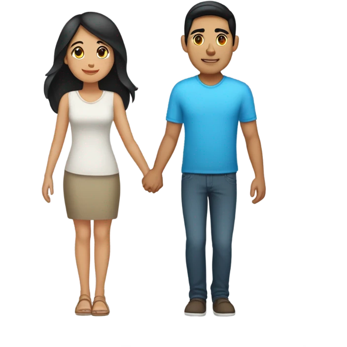 a couple holding hands. the guy has black middle part hair and is Persian and Filipino mix. the girl has brown brunette medium length hair white and asian mix. emoji
