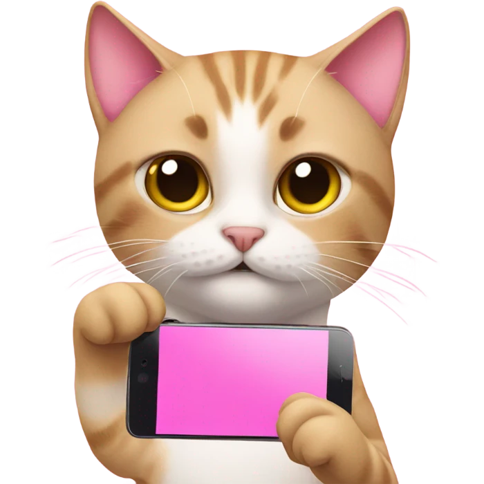 Cat with two bows in hair taking selfie on pink phone  emoji
