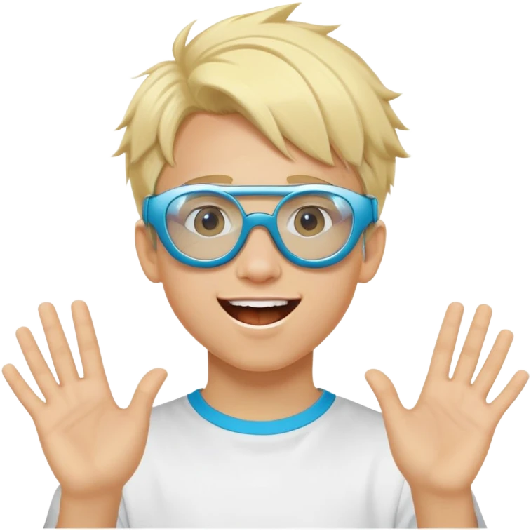 Blond-haired boy having fun at a very excited rave wearing futuristic glasses  emoji