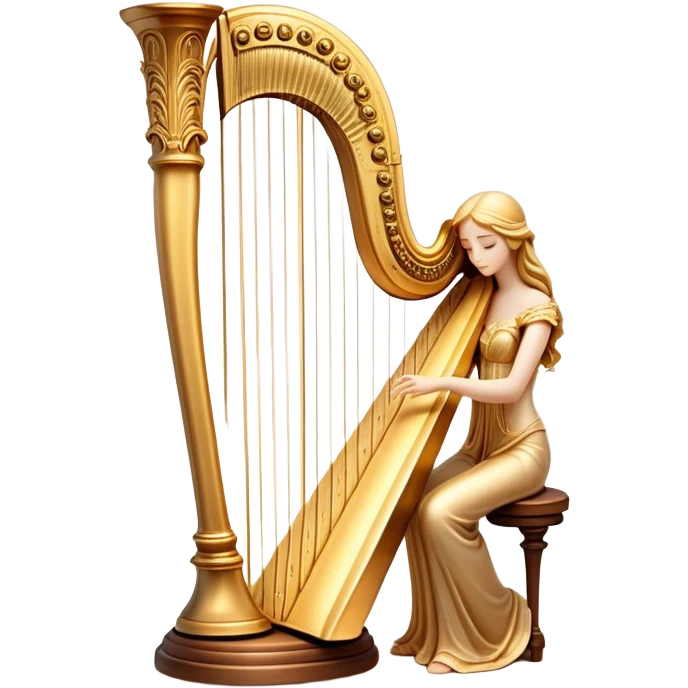 Cinematic Realistic Harp, a grand golden harp with intricately carved details, delicate strings shimmering under soft candlelight, rich wood tones adding warmth, a musician’s gentle fingers plucking a note, glowing with an ethereal and majestic aura. emoji
