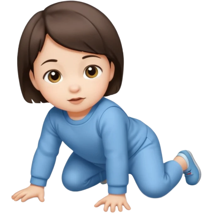 short brunette hair baby crawling on the floor with cute clothes emoji