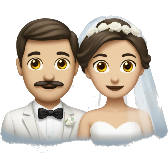 brunette Bride and  groom mustache emoji