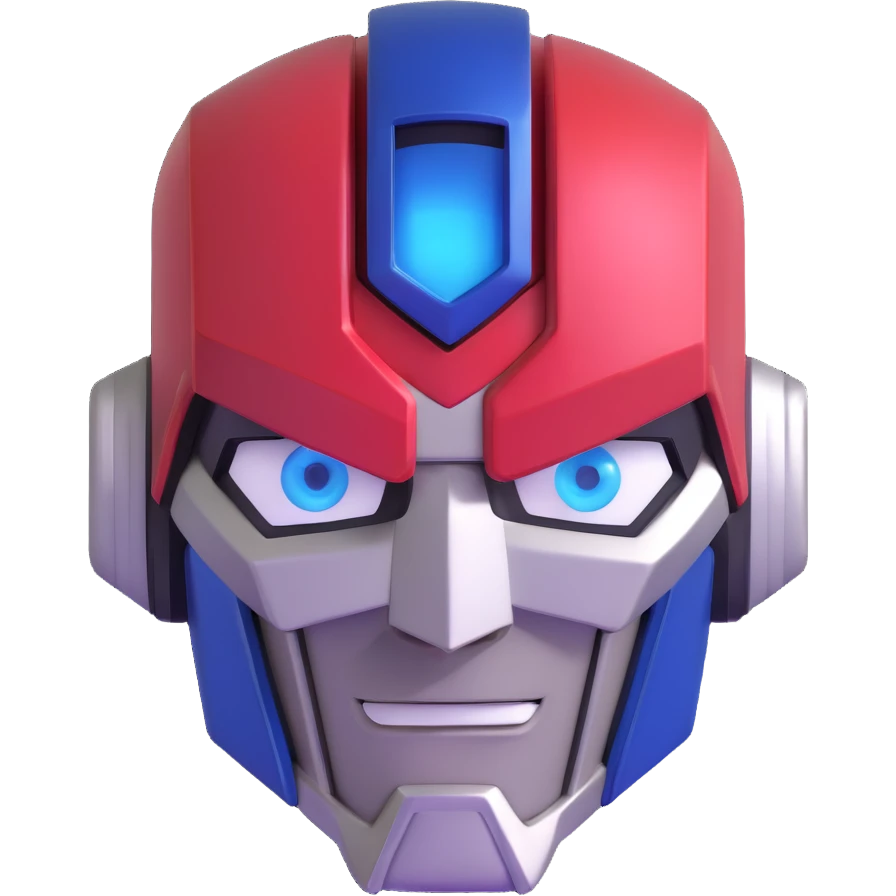 Optimus Prime, 3D emoji style, shiny finish, expressive face, no text emoji