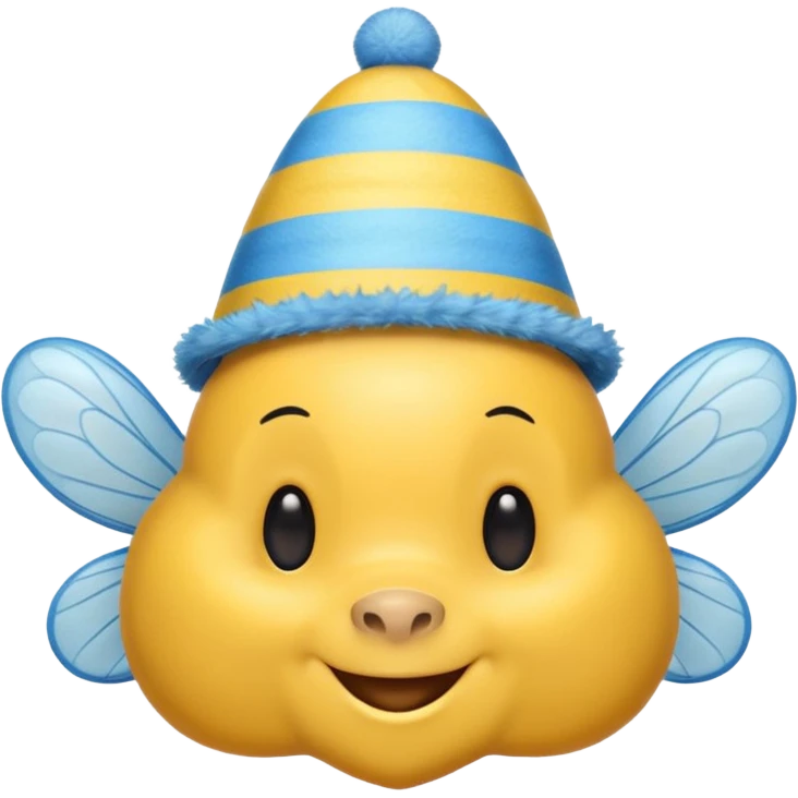 
Bees with blue Birthday Hat, Happy bee with striped party hat emoji