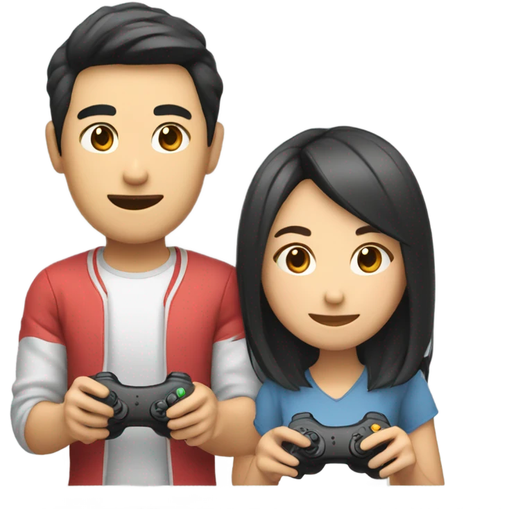 Cute asian couple playing video games emoji