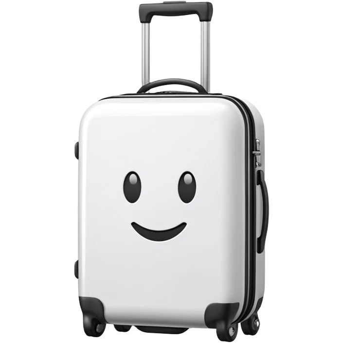 White rolling suitcase in classic emoji style, simple cartoon-like appearance, glossy rounded shape emoji