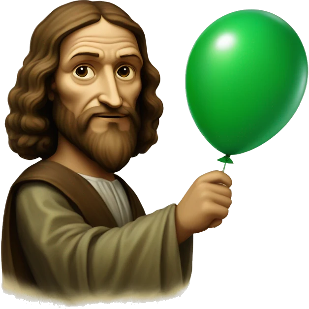 leonardo da Vinci holds a green balloon in his hand emoji