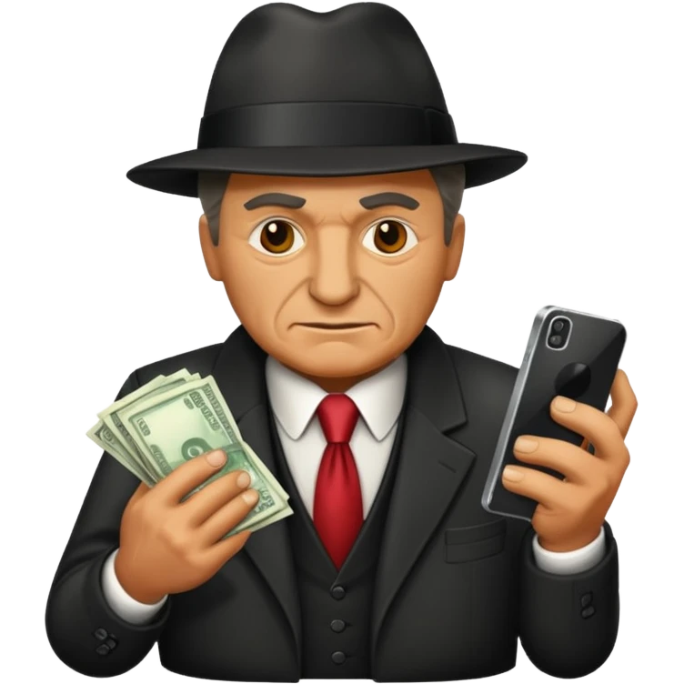 Mafia boss holding money and phone emoji