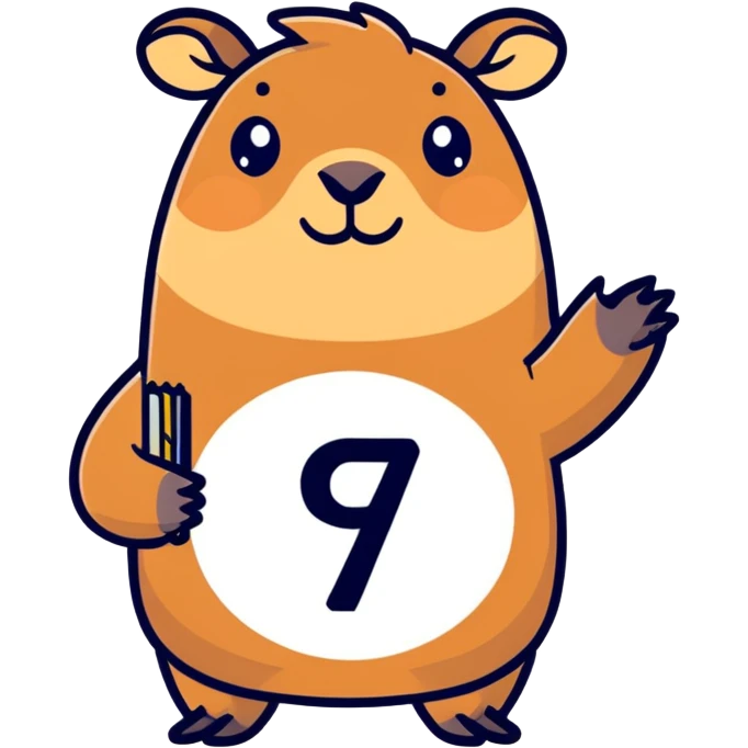 Capybara holding the number 67 sign in hands emoji
