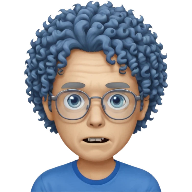 curly hair zombie with glasses blue t shirt emoji
