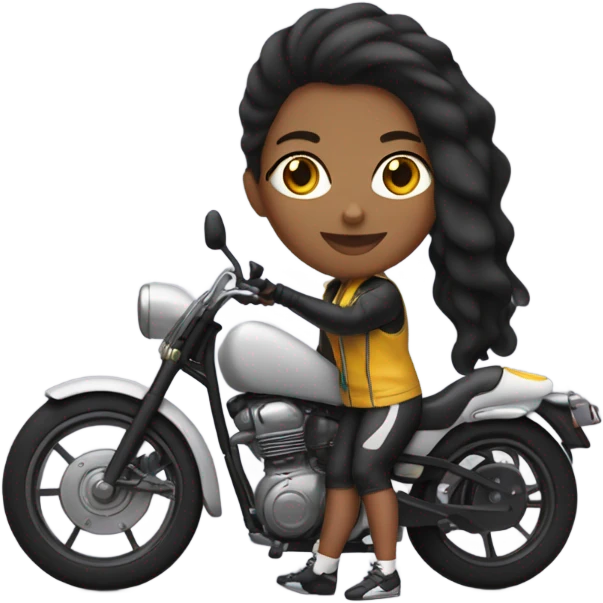 chica de pelo negro y piel clara en moto deportiva emoji
