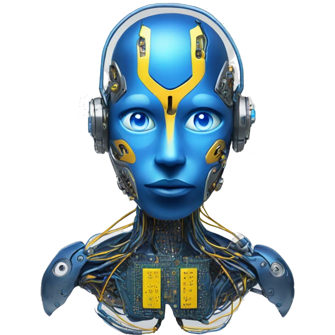 Blue cyborg with yellow eyes wires and circuits  emoji