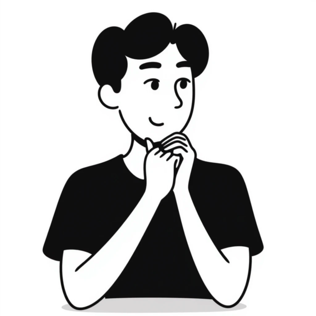 asian guy thinking, hands on chin emoji
