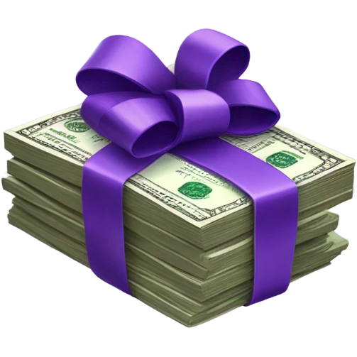 purple ribbon wrapped in money emoji