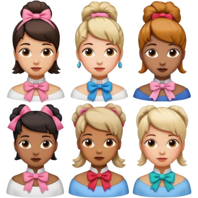 women with neckBow, different hairs. emoji