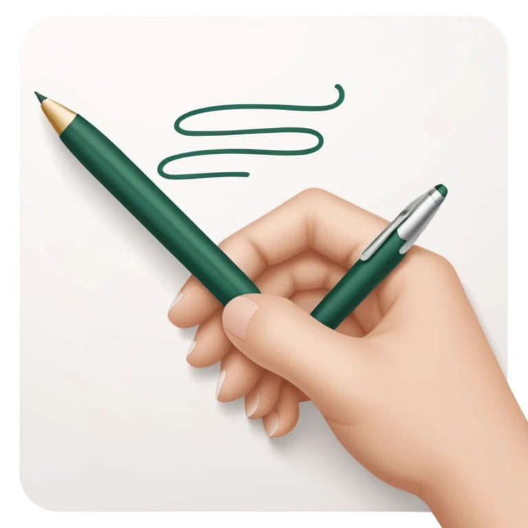 hand writing with dark green and white pen on white paper, minimalism emoji