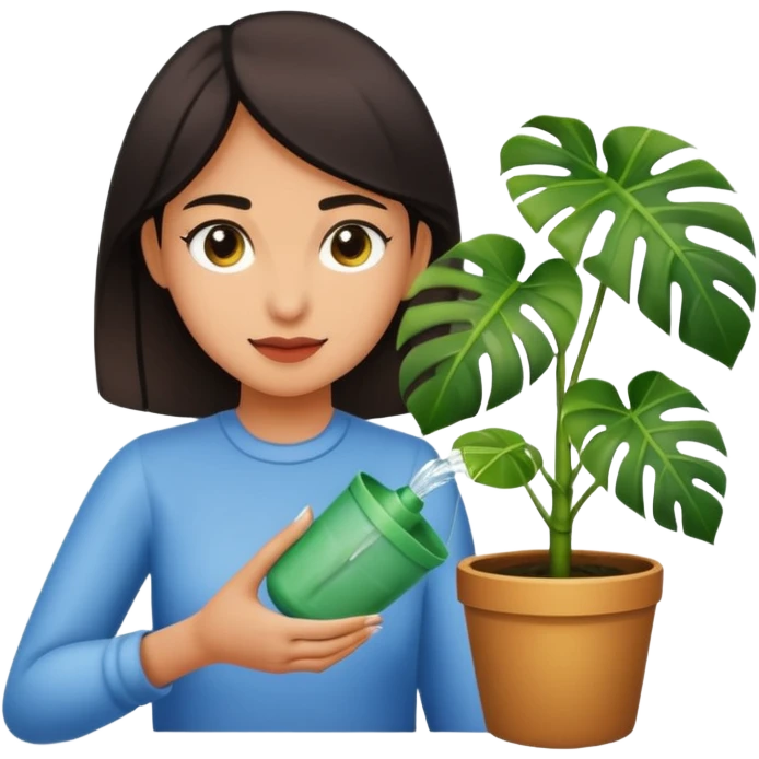 woman watering her monstera plant emoji