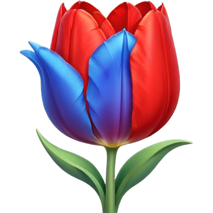 Half red moon and blue tulip emoji