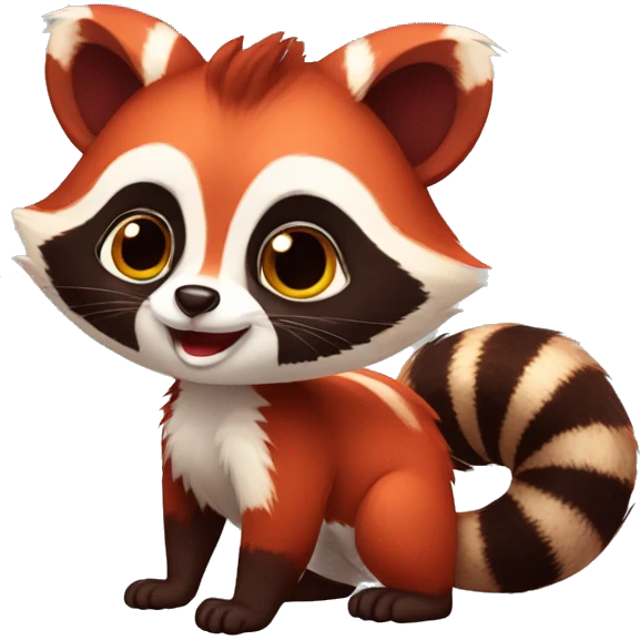 Cute red raccoon-panda-lemur-hybrid full body emoji