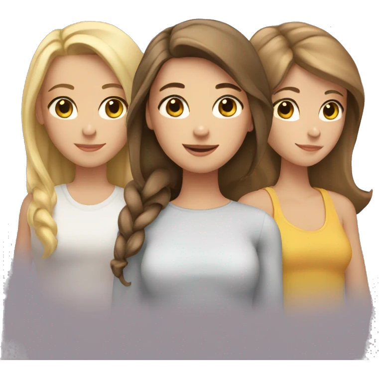 Three girls , one with short brown hair , one with long brown hair and one with long blonde hair  emoji