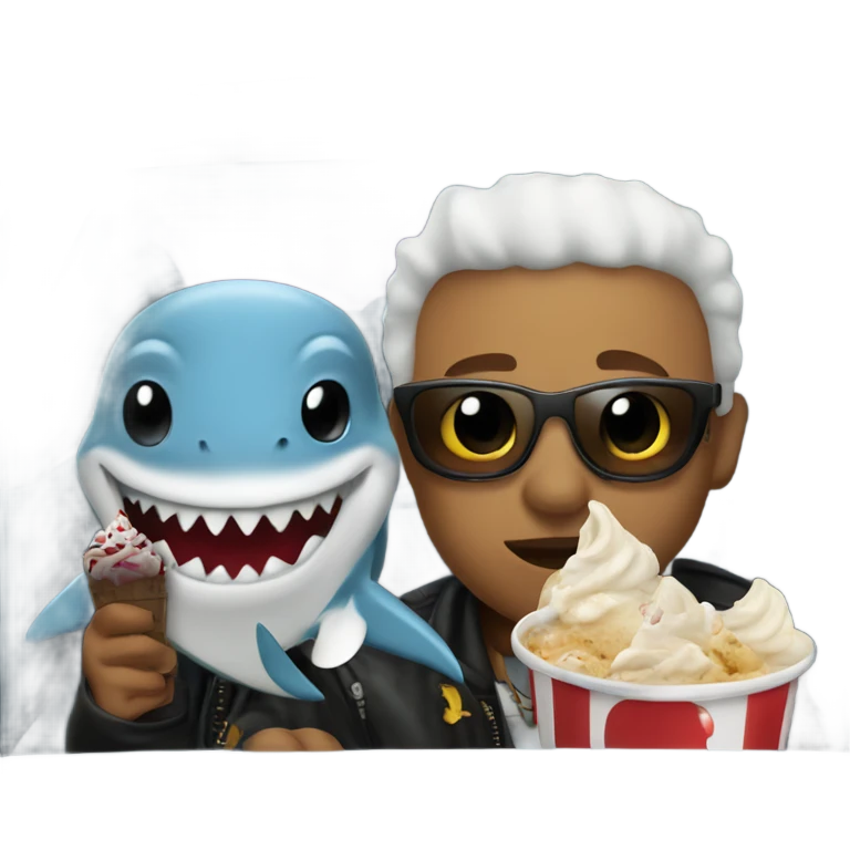 Ice crean punk with Shark in ice cube watching a movie in a car emoji