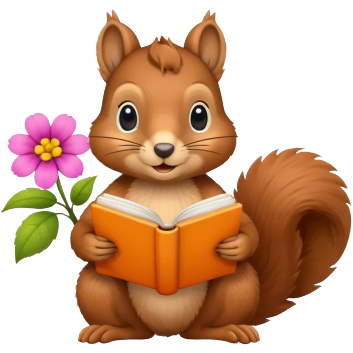 Squirrel reading book + flower emoji