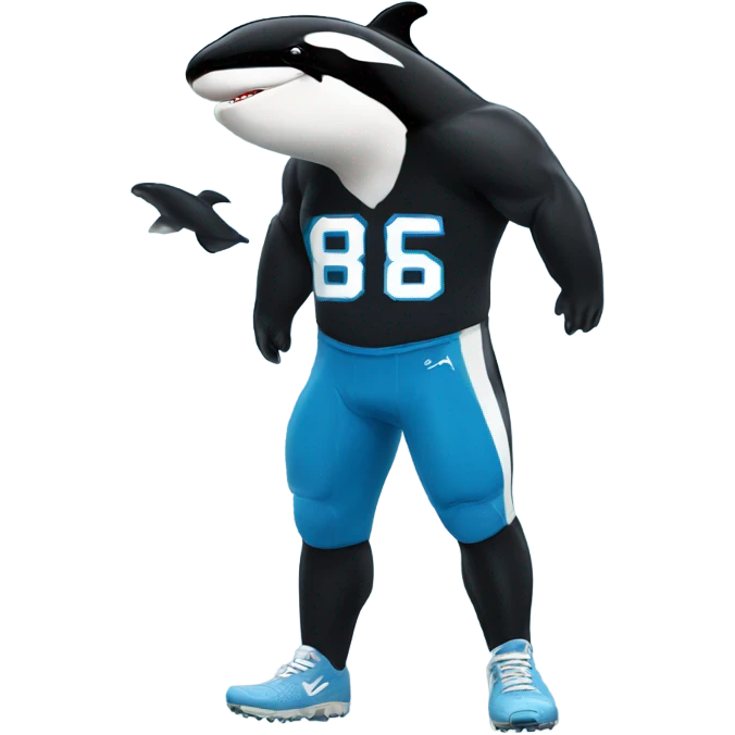 Orca wearing a blue football jersey with muscles  emoji